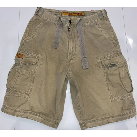Abercrombie & Fitch Mens 32 X 10” Dark Khaki Paratroops Military Cargo Shorts - Picture 1 of 12